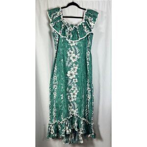 Vintage Milson KY's Tropical Ruffled Hawaiian Maxi Dress Pin Up Cotton Poplin L